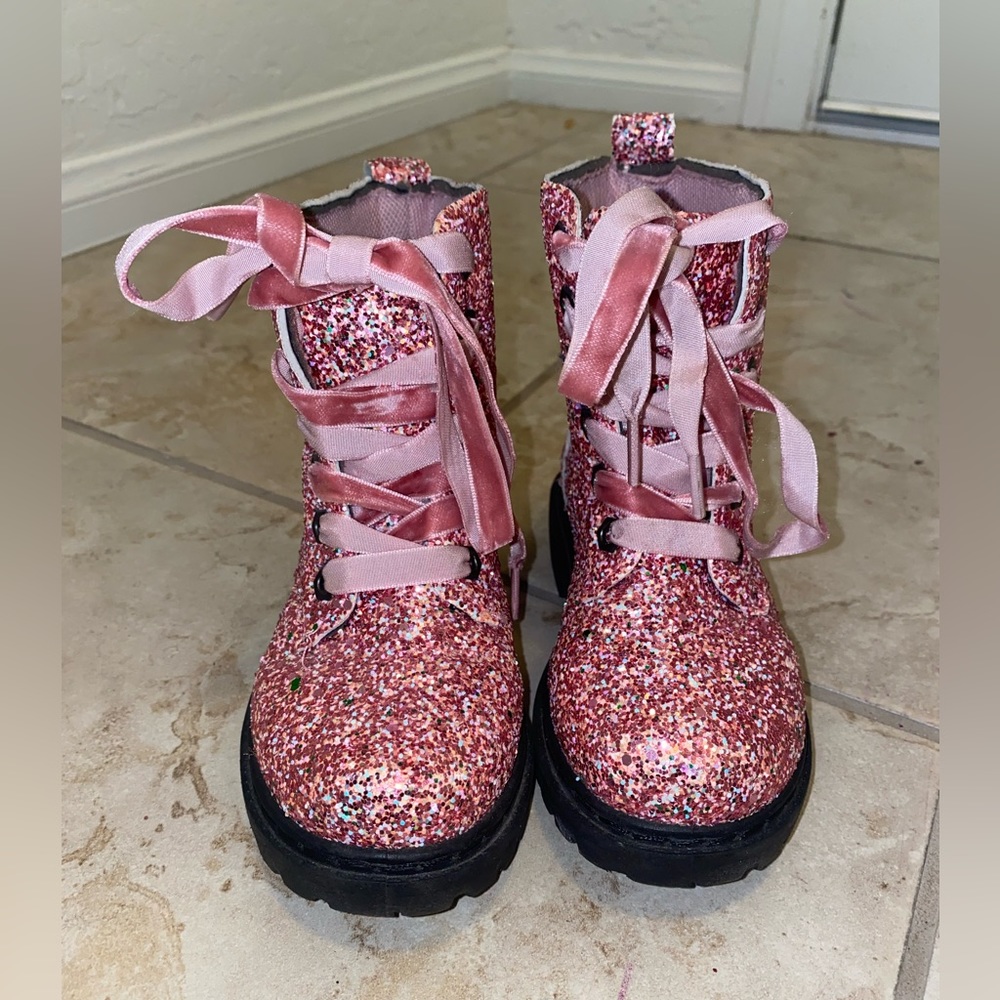 Glitter Combat Boots - Girls